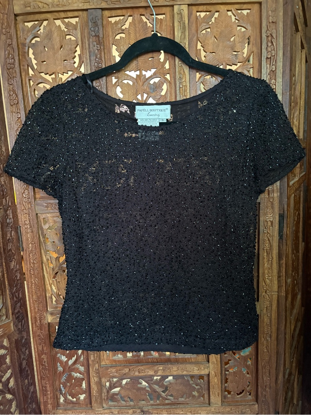 Papell Boutique Black Fully Beaded  Scoop Neck Top size small
